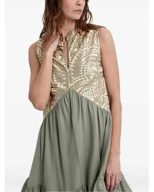 Greek Archaic Kori Geometric-Pattern Mini Dress - Green