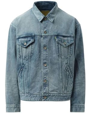 Doublet Care Chest-Flap-Pocket Button-Up Denim Jacket - Blue