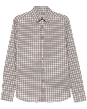 Canali Check-Pattern Button-Down Shirt - Grey