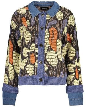Desigual Floral-Intarsia Denim-Collar Sweater - Blue