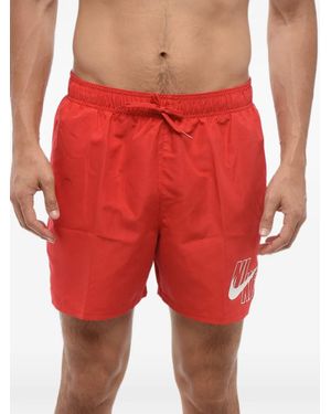 Nike Logo-Print Drawstring Swim Shorts - Red