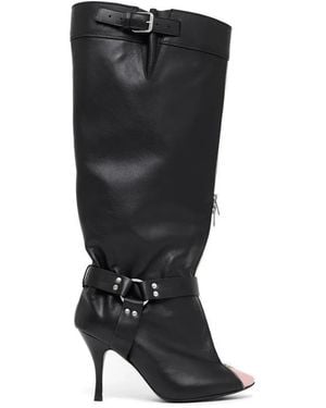 August Barron Unzipped Buckled-Detail Boots - Black