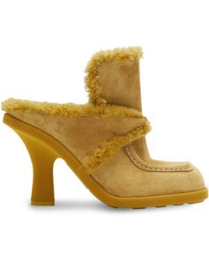 Burberry Suede-shearling Highland Mules 90 - Brown