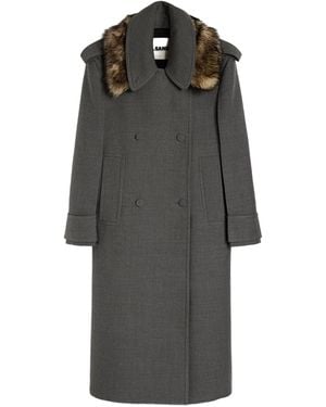 Jil Sander ファーカラー ダブルコート - グレー