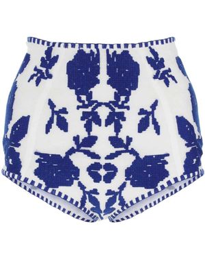 Yuliya Magdych Floral-Embroidered Cotton Shorts - Blue