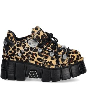 New Rock M-120N-C54 Leopard-Print Platform Trainers - Black