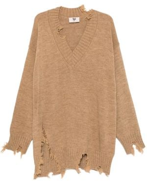 Aniye By Ausgefranster Pullover mit V-Ausschnitt - Natur