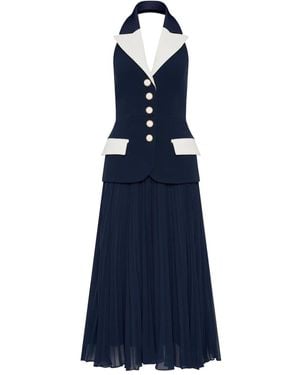 Rebecca Vallance Ula Midi Halter Pleated Dress - Blue