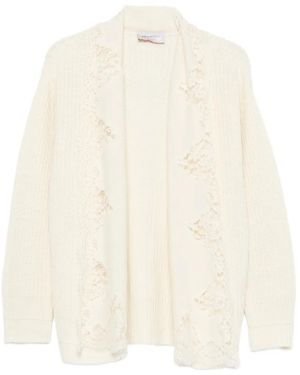 ERMANNO FIRENZE Lace-Trim Ribbed-Knit Cardigan - White