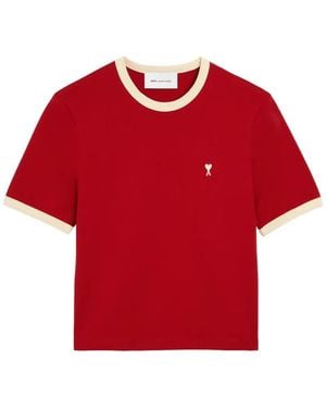 Ami Paris Contrasted Cotton T-Shirt With Ami De Coeur - Red