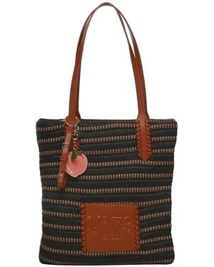 V73 Striped Top Handle Shoulder Bag - Black