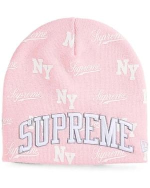 Supreme X New Era Monogram-Pattern Beanie Hat - Pink
