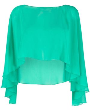 Blanca Vita Transparent Ruffled Cropped Top - Green