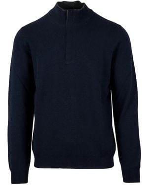 Gran Sasso Pullover Mit Ellenbogen-Patch Und Kurzem Reißverschluss - Blau