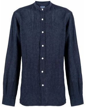 Barba Napoli Band-Collar Linen Shirt - Blue