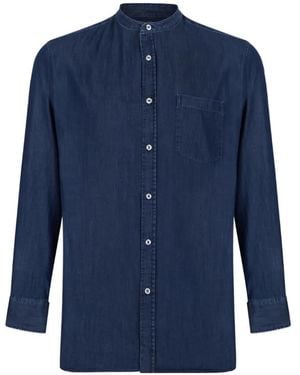 Paul & Shark Mandarin-Collar Chest-Pocket Shirt - Blue