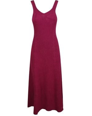 Jil Sander V-Neck Ribbed-Knit Dress - Purple