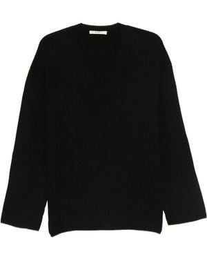 6397 Gerippter Pullover Mit V-Ausschnitt - Schwarz
