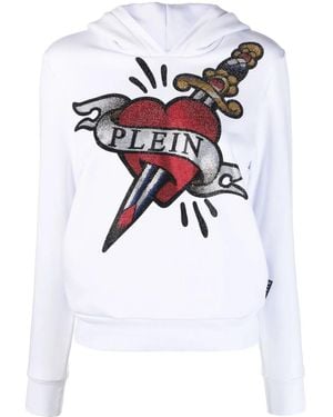 Philipp Plein Graphic-Print Cropped Hoodie - White