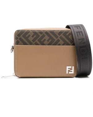 Fendi Ff Camera Case Organizer Shoulder Bag - Natural