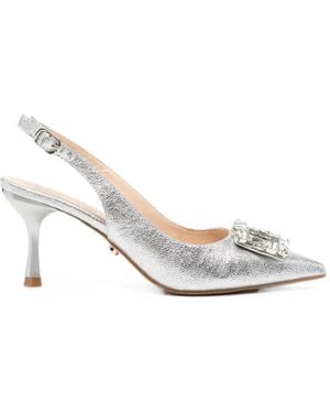 Twentyfourhaitch Crystal-Detail Slingback Heeled Pumps - White