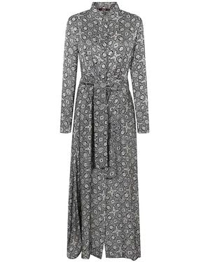 OBIDI Belt Patterned Midi Dress - Grey