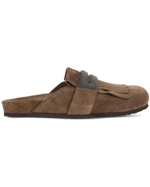 Brunello Cucinelli Mules Estilo Mocasines Con Aplique Monili - Marrón
