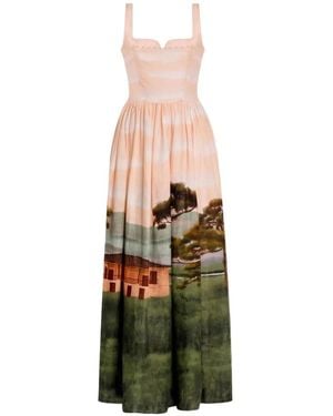 Agua Bendita Jaspe Scenic-Print Maxi Dress - White