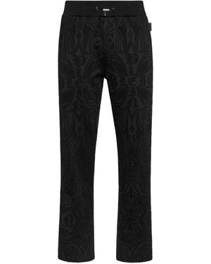Philipp Plein Pantaloni Chrome Crest Con Effetto Jacquard - Nero