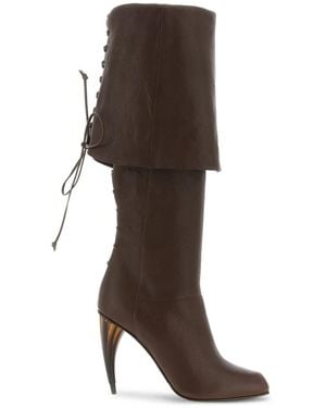 McQueen Horn-Heel Knee-High Boots - Brown