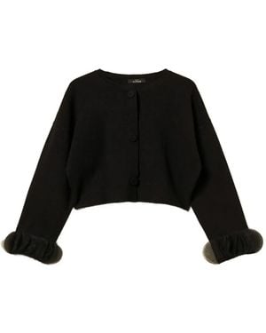 Twinset Organza-Cuff Knit Jacket - Black