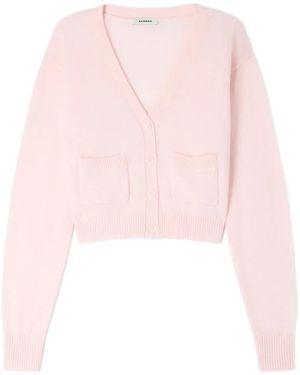 Sandro V-Neck Cropped Cardigan - Pink
