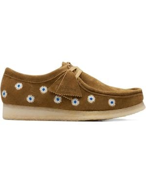 Clarks Daisy-Embroidered Derby Shoes - Brown