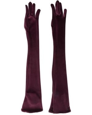Mugler Logo-Embellished Long Gloves - Purple