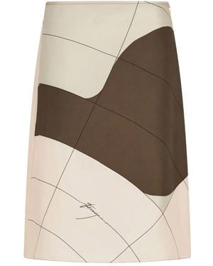 Ferragamo Printed Silk Midi Skirt - Natural