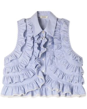 Sandro Striped-Pattern Ruffled Blouse - Blue