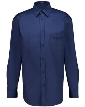 Balmain Logo-Embroidered Chest-Pocket Shirt - Blue