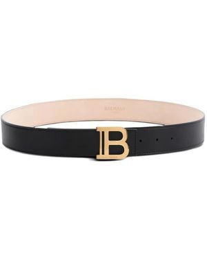 Balmain Leather B-Buckle Belt - White