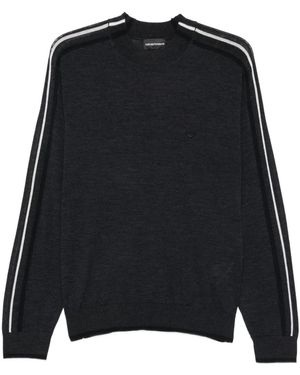 Emporio Armani Stripes-Detailing Wool Jumper - Black