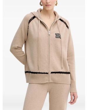 ERMANNO FIRENZE Zip-Up Logo-Appliqué Hoodie - Natural