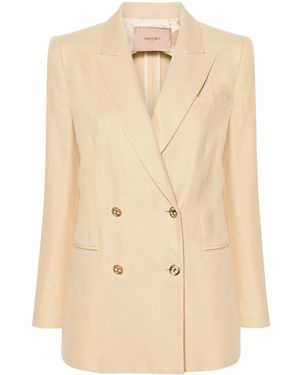 Twinset Double-Breasted Twill Blazer - Natural