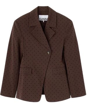 Ganni Single-Breasted Polka Dot Blazer - Brown
