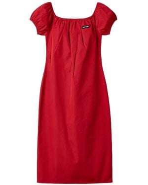 Miu Miu Boat Neckline Cotton Poplin Midi Dress - Red