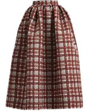 Oscar de la Renta Pleated Plaid Midi Skirt - Brown