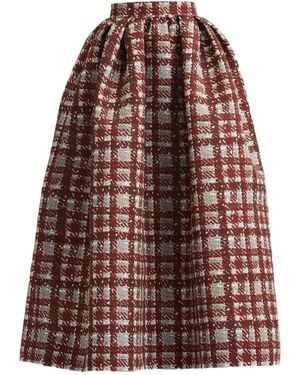 Oscar de la Renta Pleated Plaid Midi Skirt - Brown