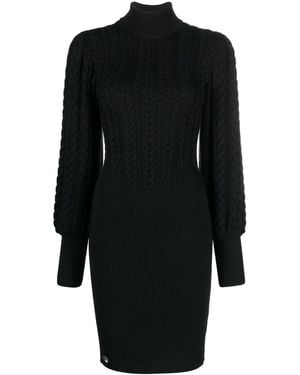 Philipp Plein Cable-Knit High-Neck Dress - Black