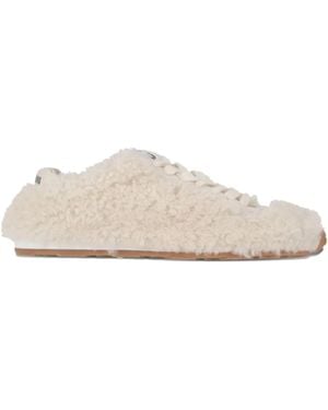 Miu Miu Shearling Lace-Up Sneakers - Natural