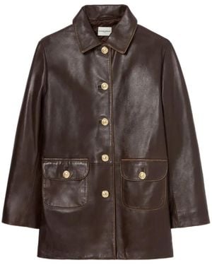 Claudie Pierlot Lederjacke Mit Knopfverschluss - Braun
