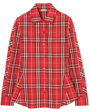 Burberry Check Slim Shirt - Red
