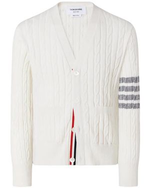 Thom Browne 4-Bar Cardigan Aus Kaschmir Mit Zopfmuster - Weiß